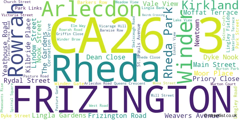 A word cloud for the CA26 3 postcode